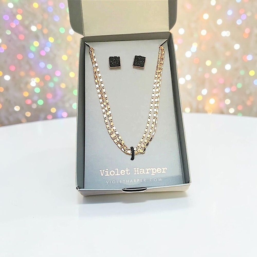 Violet Harper Isla Layered Necklace & Earring Set Brand New In Box MSRP $58